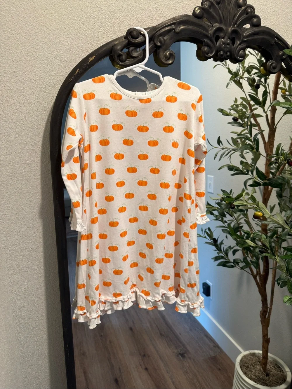 Pumpkin Print White Pajama Dress